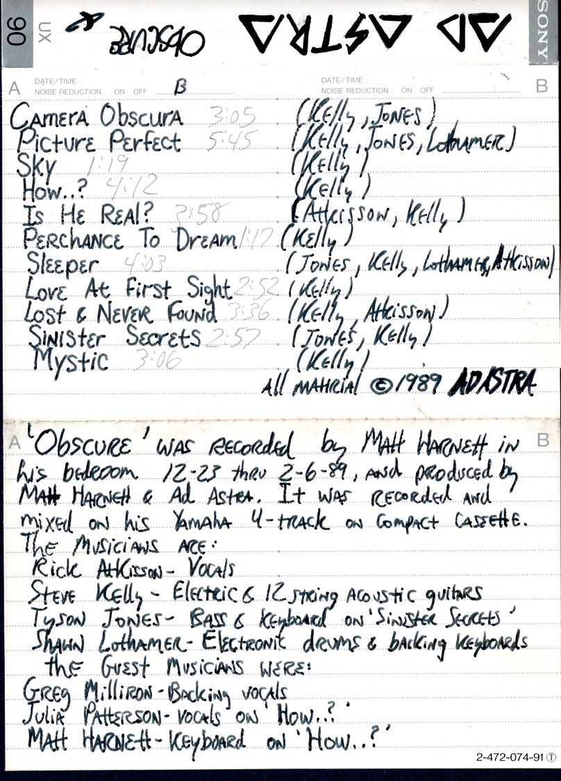 Scanned cassette archive image: 1989 Ad Astra Obscure Cass